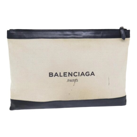BALENCIAGA Clutch Bag Canvas White Black Silver 373840 Auth bs17958 - Picture 1 of 15